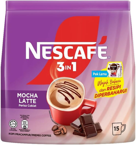 Nescafé Nescafe 3 in 1 MOCHA Coffee Latte - Instant Coffee Packets - Single Serve Flavored Coffee Mix (15 Sticks)