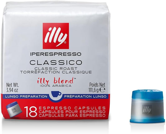 illy Coffee IperEspresso Capsules, Classico Lungo Medium Roast Coffee Pods, 100% Arabica, Premium Italian Blend, 18 Count, 1 Pack