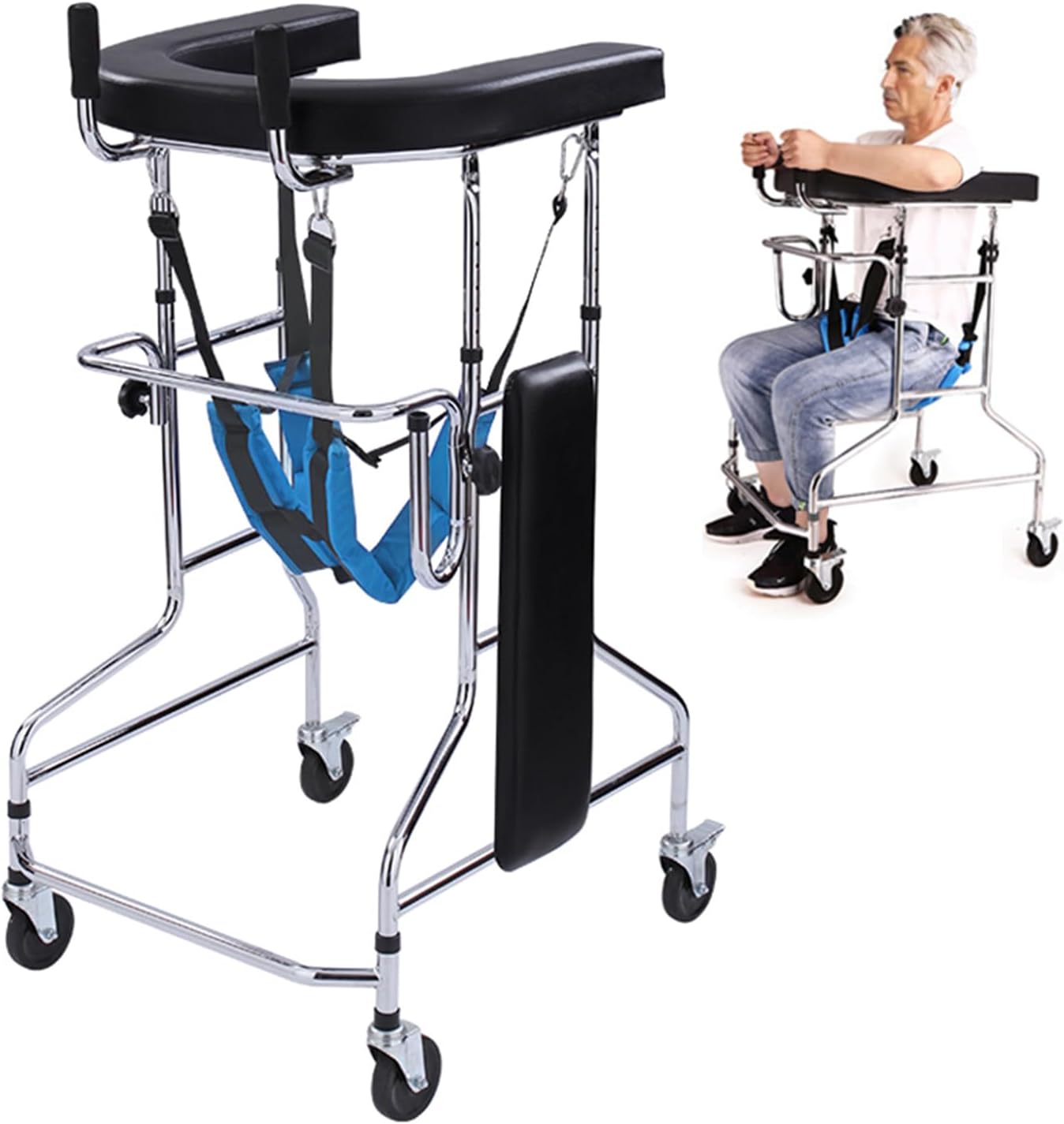 Adult Standing Walker for Seniors, Hemiplegia Lower Limb Rehabilitation Training Standing Frame Anti-Rollover Standing Walker for Disabled, Adjustable Height, with Stands 220lbs (Men's)