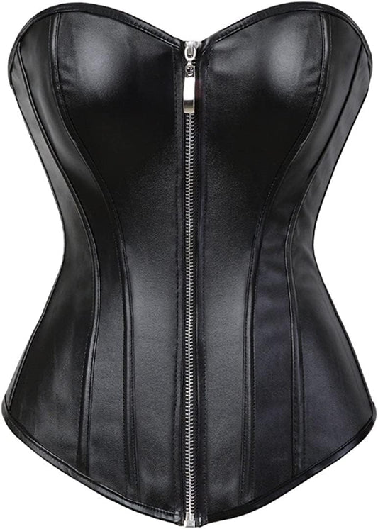 HNGHOU Corsets for Women Faux Leather Corset Top Steampunk Corsets Zipper Bustier Pirate Costume