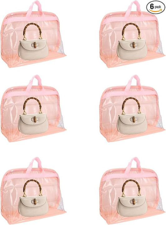 Dust Bags for Handbags - Purse Storage Organizer for Closet Moistureproof and Dustproof Cover Hanging with Zipper and Handle (Shell Pink Bag-S)