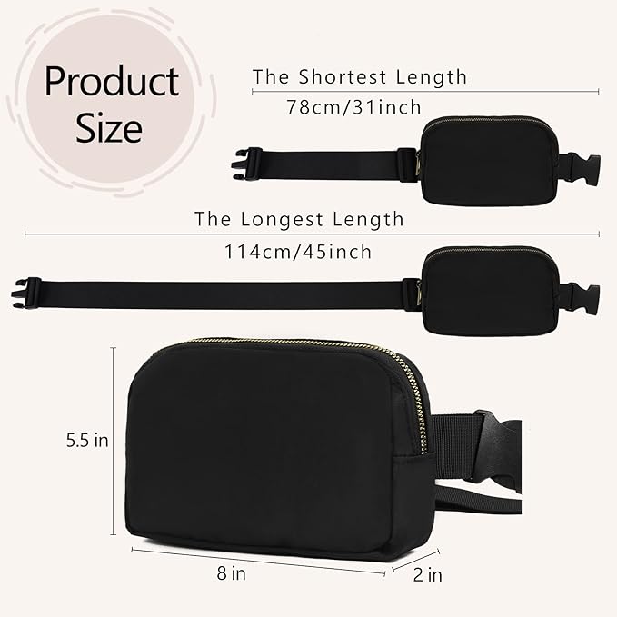 VOROLO Fanny Pack For Women And Men Crossbody Bag Belt Bag with Adjustable Strap Graduation Gifts Black