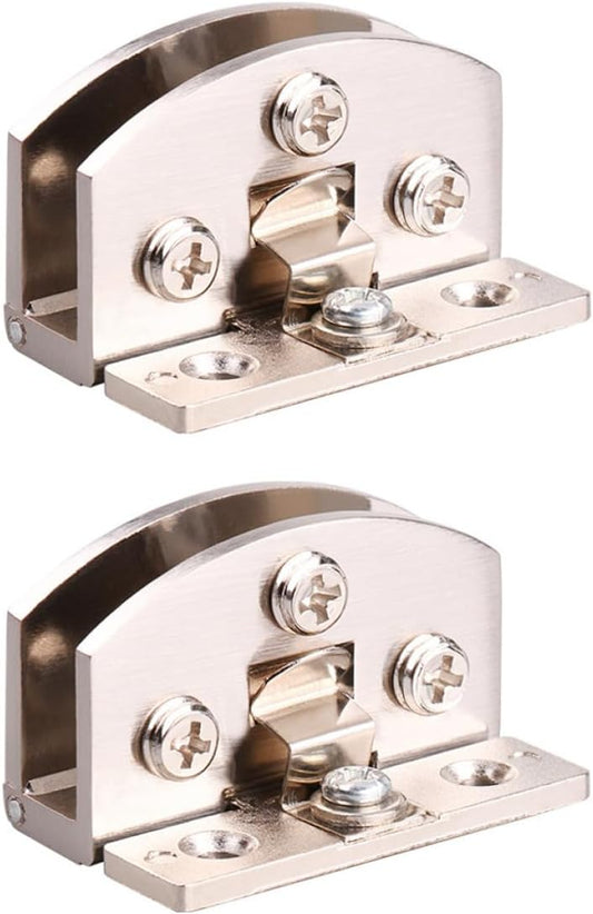 Healeved 2pcs Non-Perforated Wine Cooler Glass Door Hinges with Brushed Silver Arc Design, Multi-Functional Glass Clamp for Cabinet and Display Cabinet Use