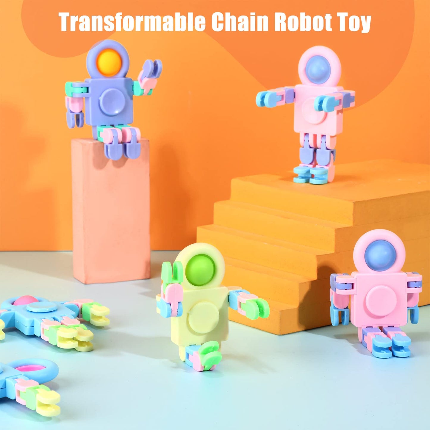 Hanaive 24 Pcs Robot Fidget Spinners Transformable Fingertip Gyro Chain Toy Deformable DIY Stress Relief Fidget Sensory Toys Adults Piñata Goodie Bag Birthday School Gift