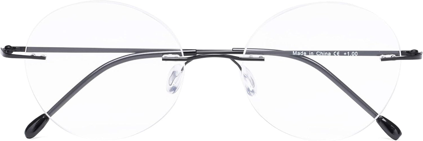 CessBlu Rimless Reading Glasses Round Readers for Men Women (Black) +3.0