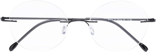 CessBlu Rimless Reading Glasses Round Readers for Men Women (Black) +1.75