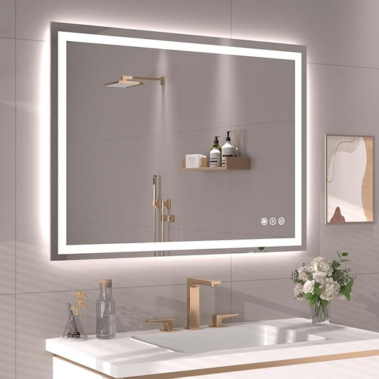 40"X30" LED Bathroom Mirror with Front Lights and Backlit, Anti-Fog, Dimmable, Shatter-Proof Tempered Glass, Lighted Bathroom Vanity Mirror for Wall with 3 Colors, Memory Function