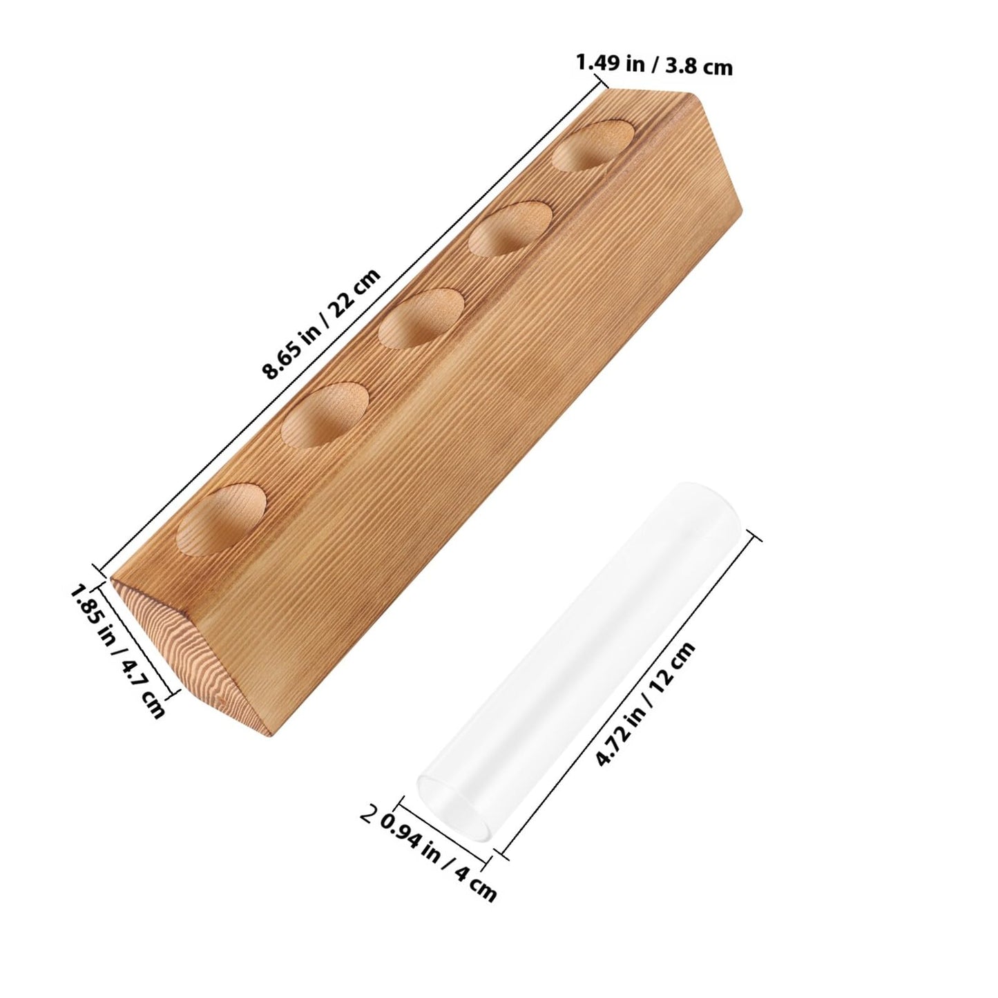 BESPORTBLE Desktop Hydroponic Glass Vase with 5-Hole Wooden Stand for Indoor Plant Propagation and Tabletop Terrarium Centerpiece