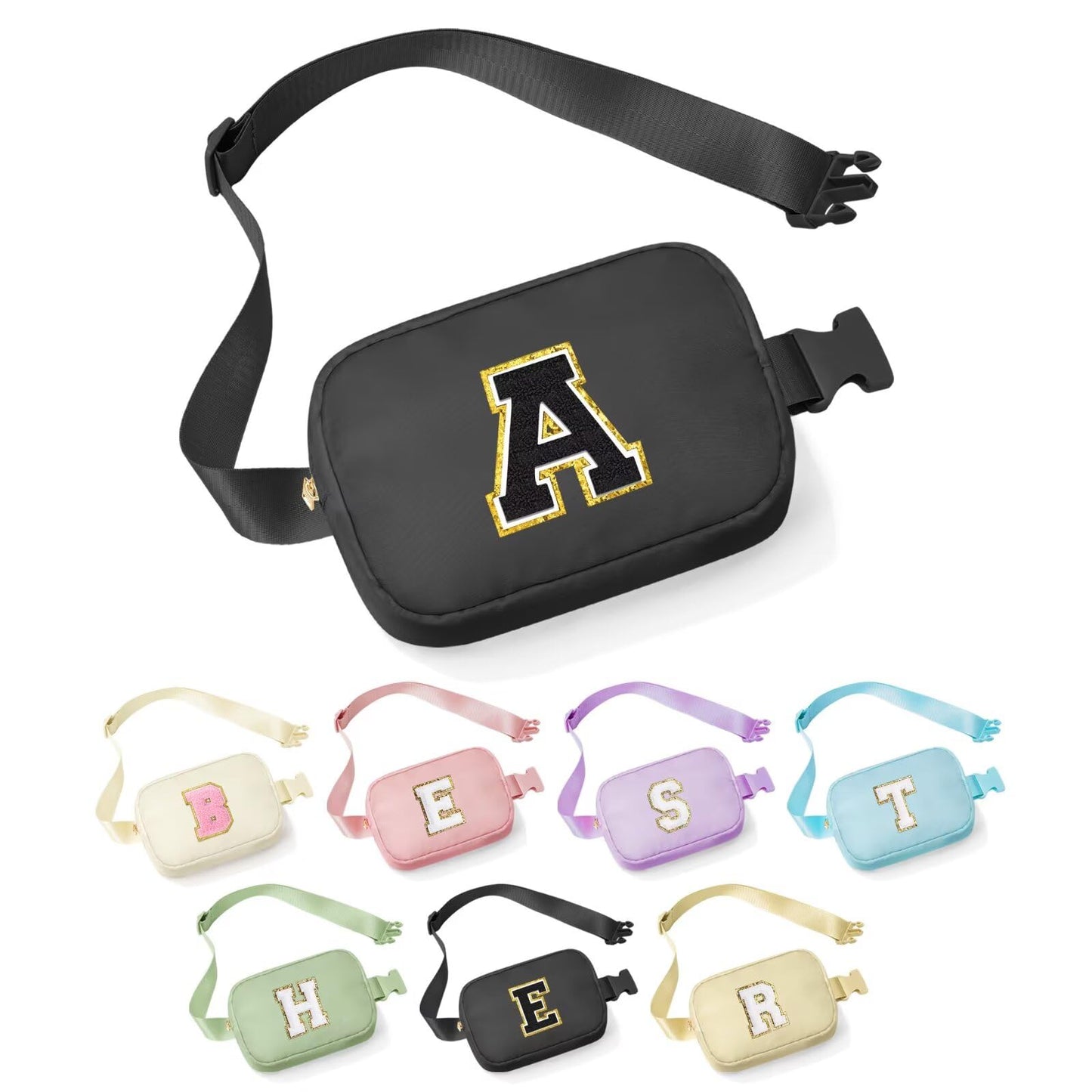 YOOLIFE Gifts for Men Birthday Gifts - Personalized Gifts for Men, Gifts for Son Boyfriend Him Husband Dad, Black Initial Crossbody Bag Belt Bag A