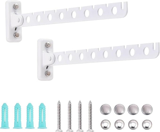 COTTAGE LIFE Wall Mounted Clothes Hanger Rack White Foldable Stainless Steel Hanger for Laundry Room Space-Saving Heavy Duty Dryer Hook 2 Pack