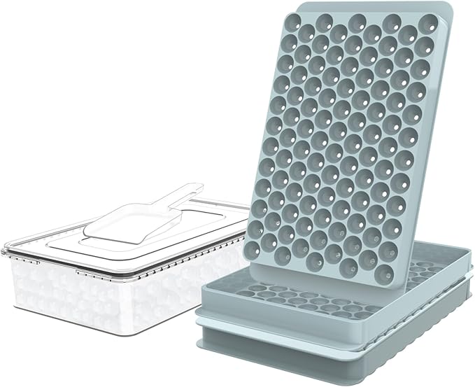WIBIMEN Mini Ice Cube Trays, 0.55â Tiny Pebble Ice for Iced Coffee & Cocktails, Fast Chill, Easy Twist Release, Stackable with Lid & Storage Bin (2 Pack, Blue)