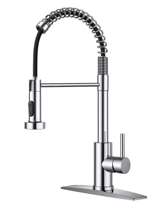 FORIOUS Kitchen Faucet with Pull Down Sprayer, Stainless Steel Commercial Single Handle Classic Spring Pull Out Sink Faucet for Pot Filler, Farmhouse Camper Bar Laundry Room, Chrome