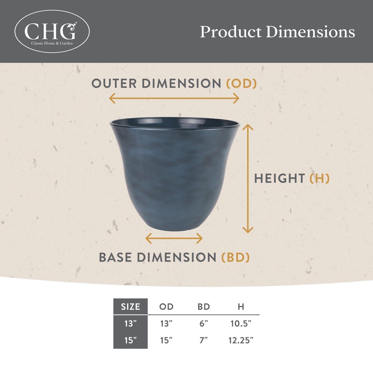 Classic Home and Garden by Growscape Honeysuckle Resin Planters - Lightweight Indoor & Outdoor Plant Pots - UV-Resistant Plastic Flower Pots - Pot Planters for Flowers & Herbs (15" Ocean Blue)