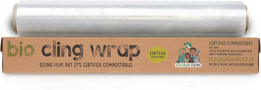 Eco Green Living Biodegradable Cling Film Bio Cling Wrap 100% Compostable, BPA & Plastic-Free Food Wrap, Vegan, Fridge & Freezer Safe, Recyclable Cardboard Dispenser, 30cm x 30m