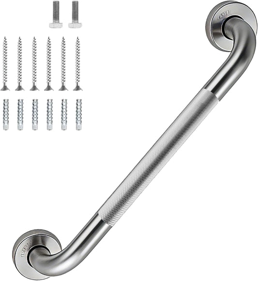12 Inch Shower Grab Bar 1.25" Dia,Brushed Nickel Anti Slip Bathroom Grab Bar, 304 Stainless Steel Knurled Handicap Grab Bars, Safety Support Handrail,Bath Shower Handle for Elderly Injury Senior