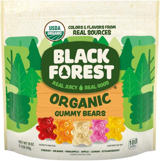 Black Forest Organic Gummy Bears Candy, Made with Real Fruit Juice, Colors and Flavors from Natural Sources, Gluten Free and Fat Free, 18oz Resealable Bag
