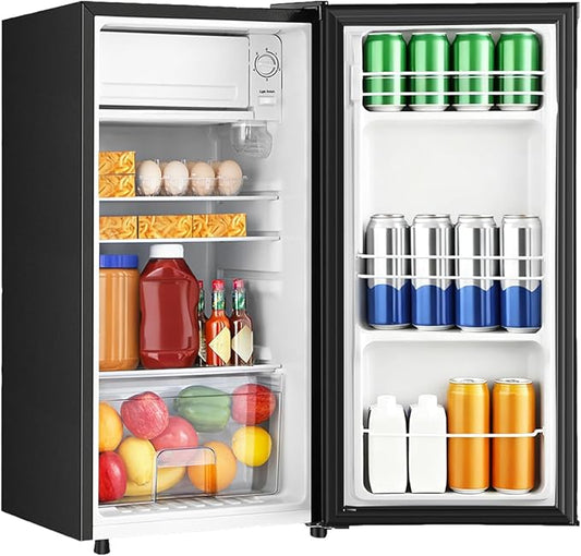 3.1 Cu.Ft Mini Fridge with Freezer, Single Door Mini Refrigerator, 5 Settings Temperature Adjustable, Compact Refrigerator for Apartment,Dorm, Office, Bedroom
