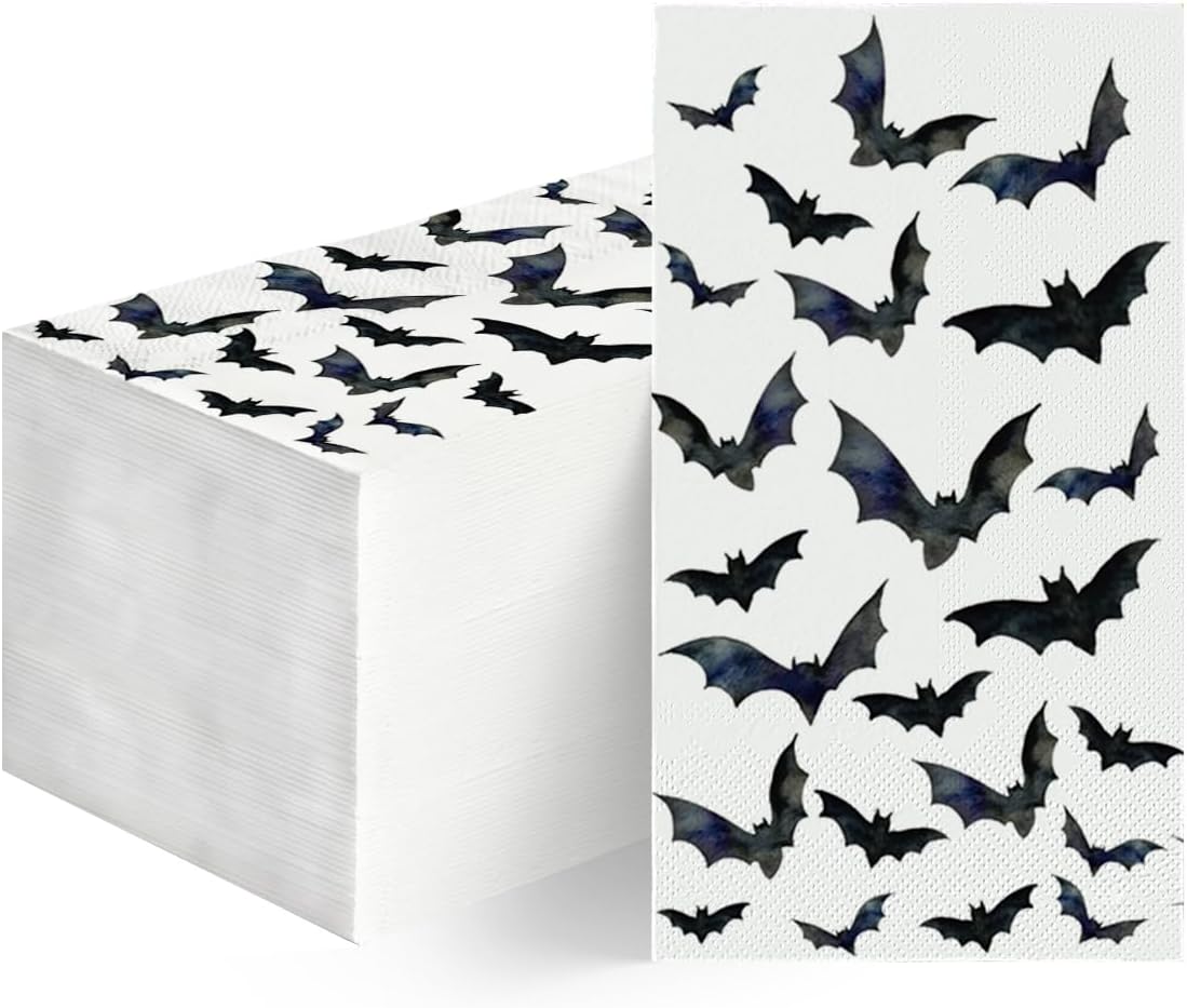 Horaldaily 100 Halloween Disposable Paper Decorative Guest Napkins, Crows Bats Hand Towel for Party Lunch Dinner Kitchen Bathroom
