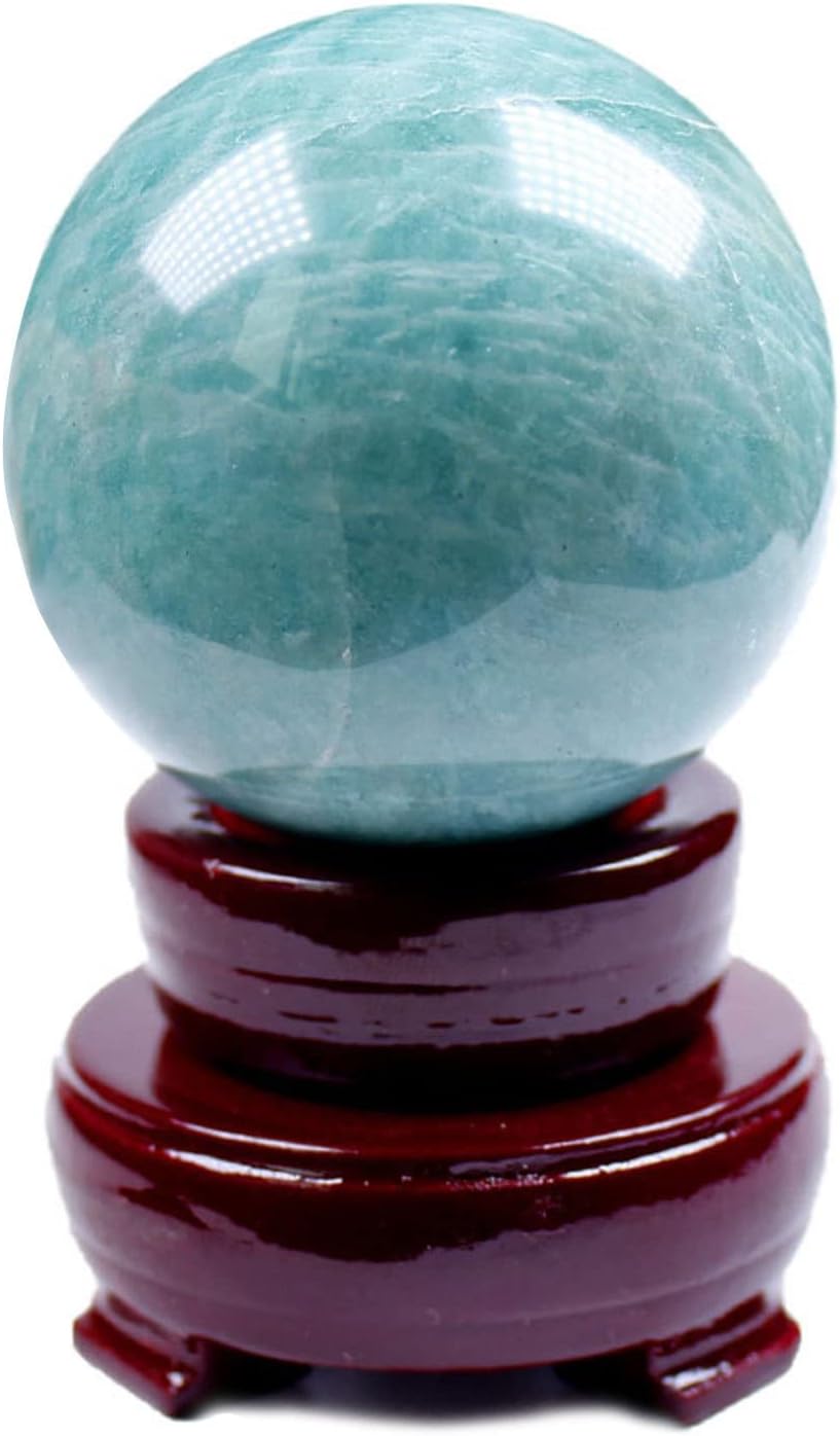 Polished Healing Crystal Ball Sphere Sculpture Tianhe Stone Amazonite Sphere Gemstone Ball for Reiki and Home Decor, Tumbled Palm Stone, Divination Sphere,Diameter1.6