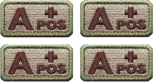 Antrix 4PCS Tactical Blood Type A+ Positive POS Hook and Loop Embroidered Patch Military A Positive Armband Insignia Decorative Appliques Emblem for Trauma Medical Paramedic EDC First Aid Kit
