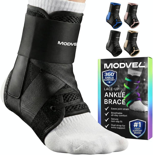 MODVEL Slim Lace Up Ankle Brace, Adjustable Ankle Braces for Men, Ankle Brace for Women, Ankle Support for Women – Figure 8 Ankle Brace Strapping with Soft Pads for Sprained Joint Stability Ankle Wrap