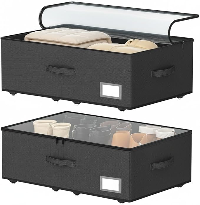 Underbed Storage With Wheels, No Assemble Required 12 inches Height Under bed Storage Bins,Large Capacity Rolling Shoe Storage Containersï¼Dorm clothes Storage