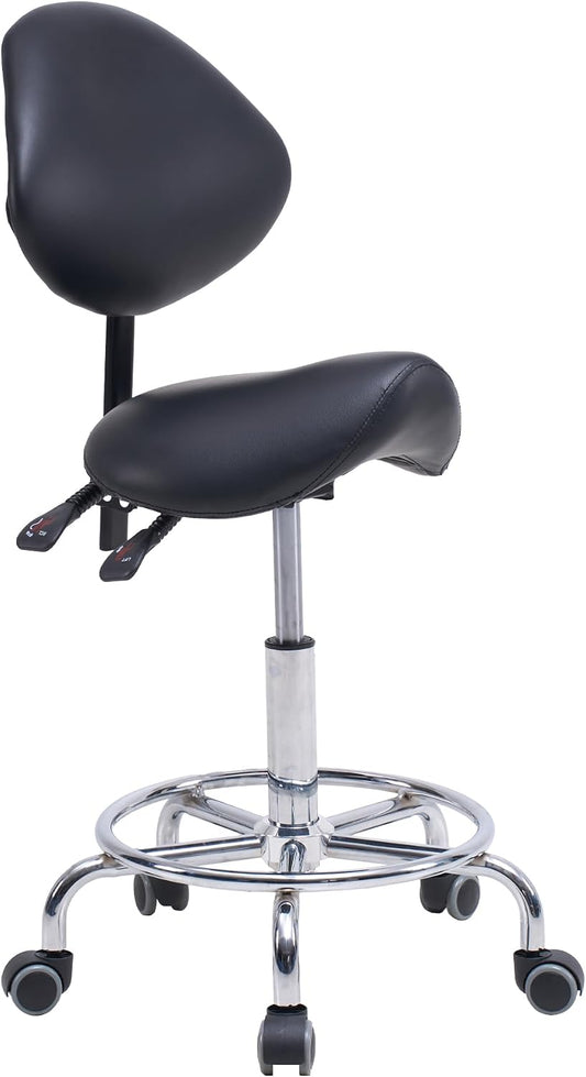 Saddle Stool Chair with Backrest and Footrest, Ergonomic Hydraulic Rolling Swivel Adjustable Stool for Salon Spa Massage Tattoo Dental Clinic Lash Esthetician Home Office, Heavy Duty 400LBS, Black