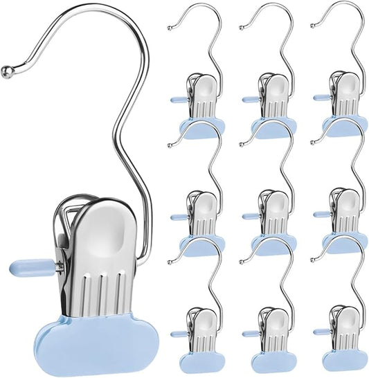 Boot Hangers Clips, 2025 New Heavy Duty Clothes Pin, Multipurpose Boot Hanger with Clips for Closet, Portable Laundry Clip for Travel, Clip Hangers for Pants Hats Socks Gloves (10, Blue)
