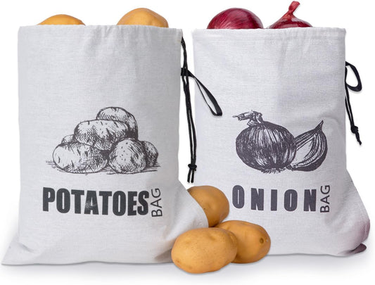 TOGETRUE Potato Onion Storage Bag, Fabric Onion and Potatoes Storage Bag, Washable Garlic Potatoes Onions Keeper with Drawstring for Pantry, 2 Pack (Potato Onion Bag)