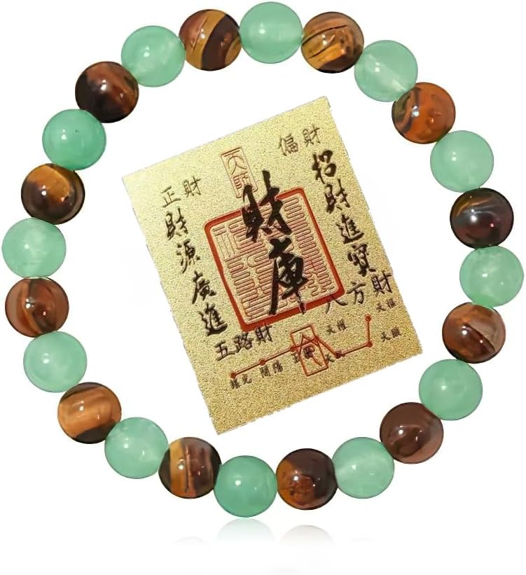 Money Feng Shui Bracelet Golden Tiger Eye & Green Aventurine for Wealth & Luck, Crystal Energy Bracelet for Women men