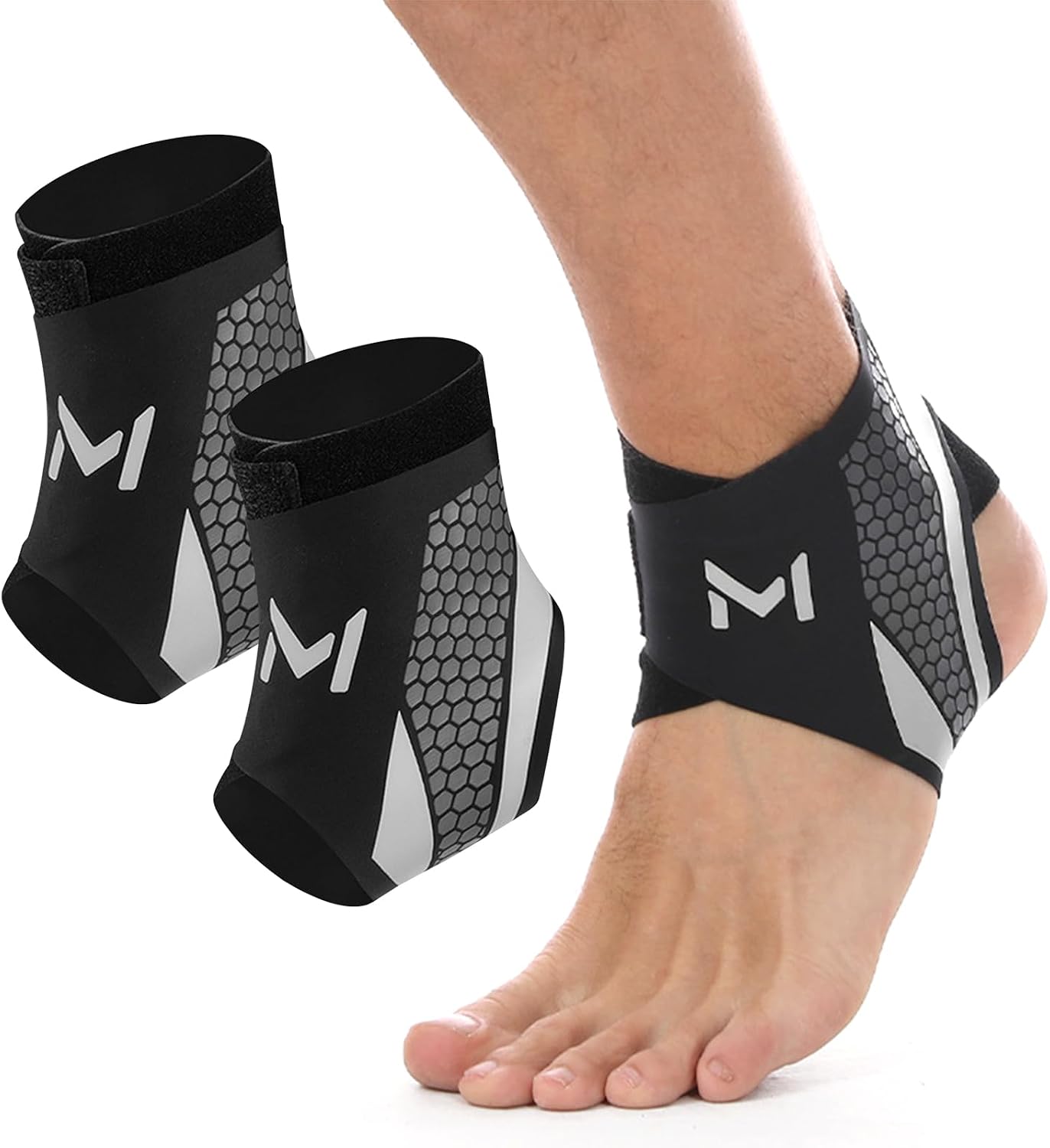 2-Pack Ankle Brace for Men & Women - Adjustable Lace up Ankles Sock, Basketball Ankle Stabilizer with Straps with Straps Breathable Compression Stabilizer for Sports, Running, Basketball & Daily Wear (Gray)