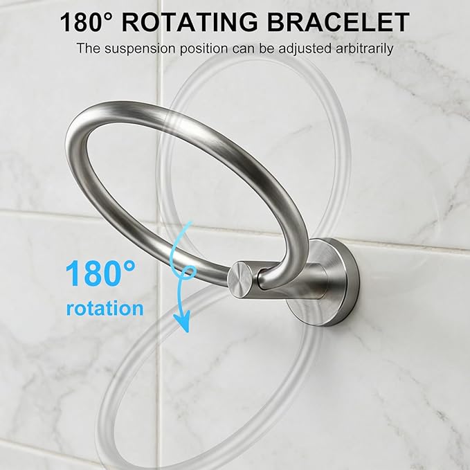 SetSail Towel Holder for Bathroom Wall Silver Towel Ring Stainless Steel Hand Towel Holder 4 Packs Towel Hanger for Bathroom, Kitchen Drill Hole