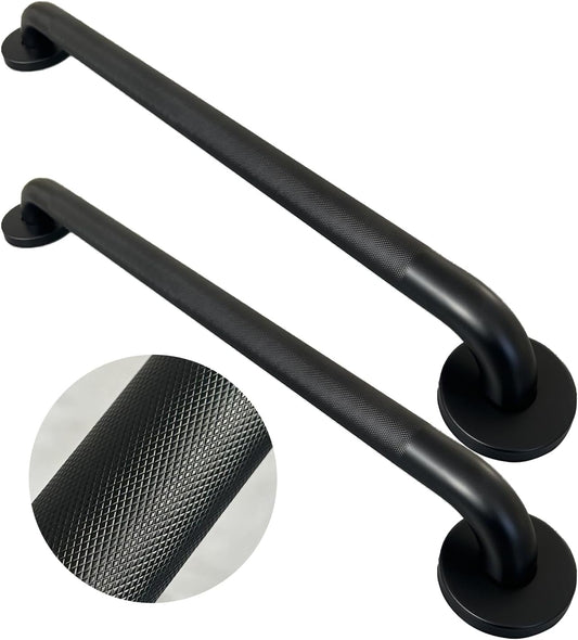 Handicap Grab Bars, 2 Pack 24 Inch Grab Bars for Shower, 304 Stainless Steel ADA Grab Bars for Bathtubs and Showers, Toilet, Safety Shower Handles for Elderly, Disabled (Matte Black Knurled)