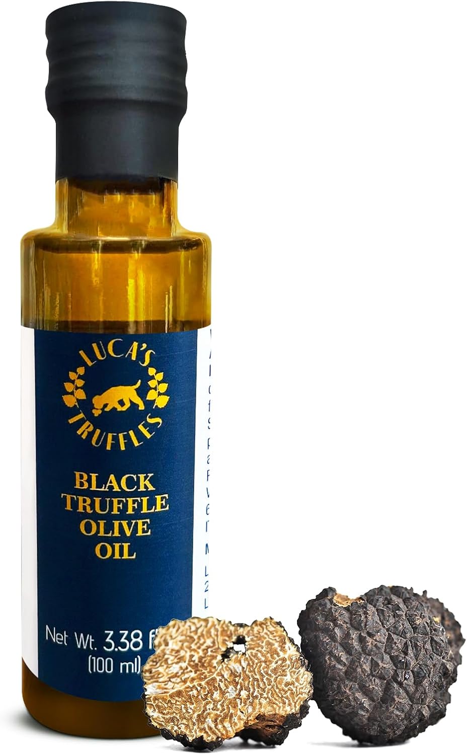 Luca's Truffles Black Truffle Oil Infused - Premium Italian Extra Virgin Olive Oil - Non-GMO, Gluten-Free, Gourmet Oil for Cooking & Seasoning, 3.38 fl. oz