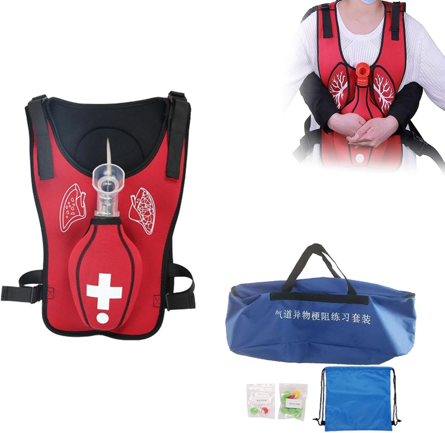 Airway Obstruction Simulation Training Wearing Vest with Back Shot, Anti Choking Obstruction Trainer Vest, Adjustable Shoulder Straps and Waist Belt, for First Responder,Red-Children