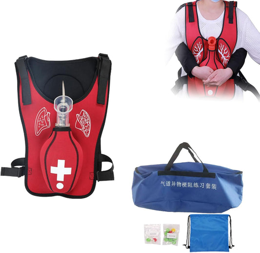 Airway Obstruction Simulation Training Wearing Vest with Back Shot, Anti Choking Obstruction Trainer Vest, Adjustable Shoulder Straps and Waist Belt, for First Responder,Red-Children