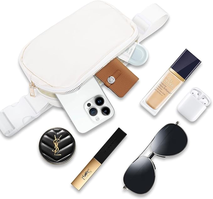 VOROLO Fanny Pack For Women And Men Crossbody Bag Belt Bag with Adjustable Strap Graduation Gifts PU White