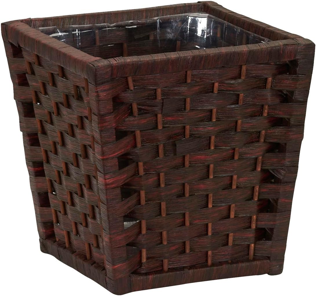 Household Essentials Woven Waste Basket, 3 Gallons, HandWoven Paper Rope with Removable Plastic Liner, Durable Wood Frame, Wide and Open Top for Easy Access, Decorative, Brown