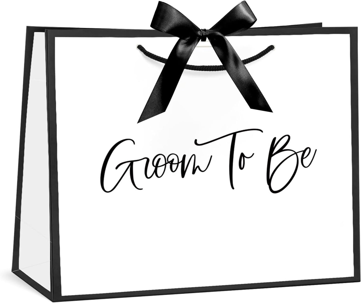 Loveinside 13" Large Groom Shower Gift Bag, White & Black Groom To Be Elegant Script Design Gift Bag with Bow Ribbon for Shower, Engagement, Bachelor Party, Wedding, 13" x 5" x 10", 1 Pcs