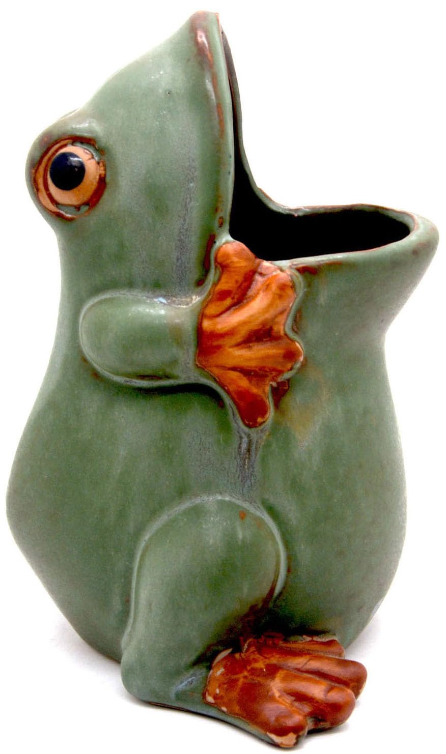 MONMOB 7" Ceramic Frog Shaped Plant Pot for Bonsai Flower Succulent Planter Candy Dish Pencil Holder Decor Multipurpose Green Frog Gift"