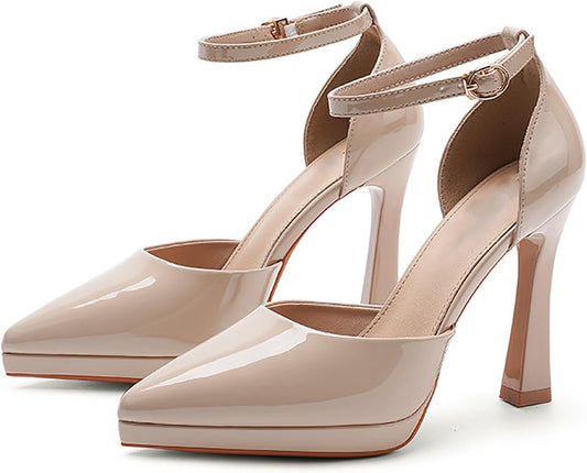 Women's Pointed Closed-Toe Platform Stiletto Pumps Sexy Ankle Strap Comfortable High Heel Wedding Party Dress Shoes
