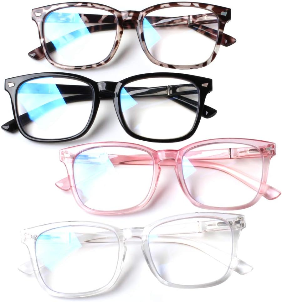 Henotin 4-Pack Blue Light Blocking Reading Glasses Women Men,Spring Hinge Computer Readers,Anti UV Ray Square Nerd Eyeglasses (Mixed Color, 2.50, Diopters)