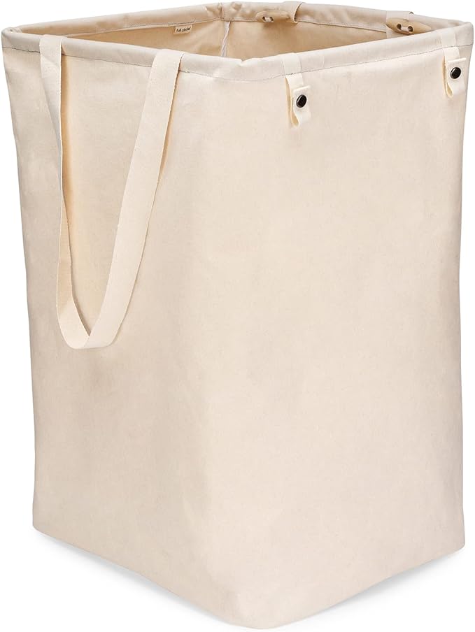 Full Circle Loads of Fun Collapsible Hamper â Laundry Basket for Dirty Clothes & Towelsâ Tall Standing Organic Cotton Laundry Bag with Long Handles - Ideal for Bathroom, Bedroom or Kidsâ Room, Natural Large