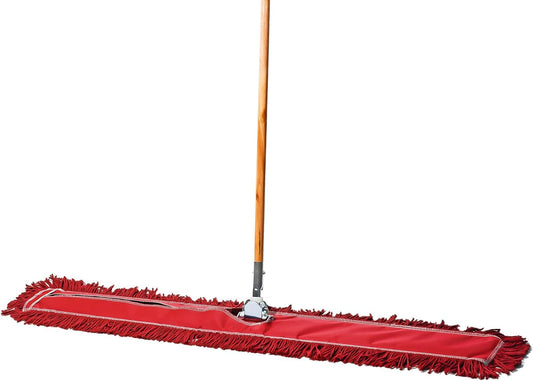 48 Inch Red Commercial Dust Mop & Floor Sweeper – Wood Handle Floor Mop for Tile, Hardwood & Concrete