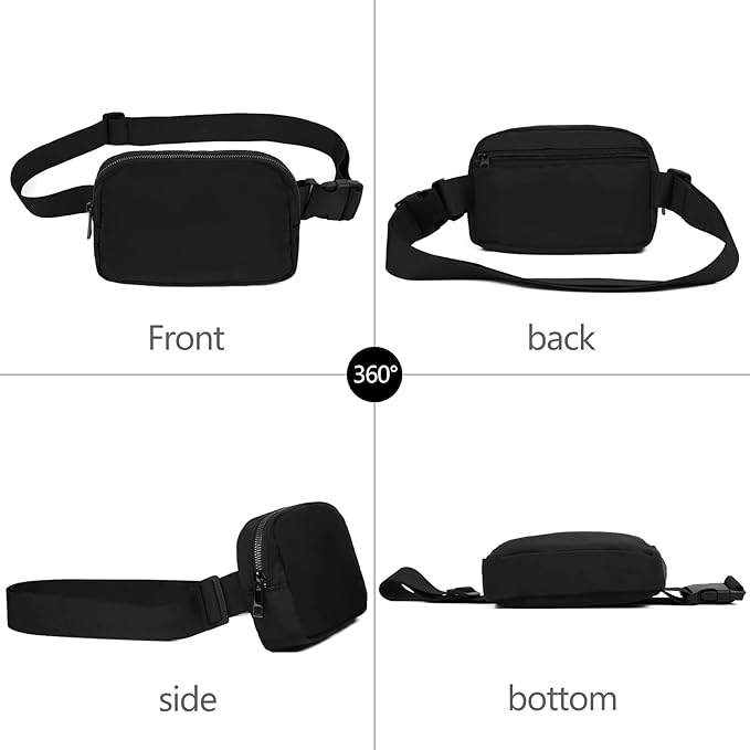 VOROLO Fanny Pack For Men And Women Christmas Gift Crossbody Bag For Men Belt Bag with Adjustable Strap for Sports Silver Zipper Black