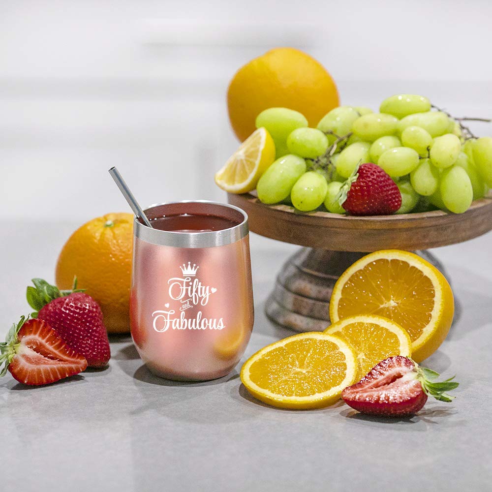 NewEleven 50th Birthday Gifts For Women, Her - 1975 50th Birthday Decorations - Gift For Women Turning 50-50 Year Old Gifts For Her, Mom, Wife, Friends - 12 Oz Wine Tumbler
