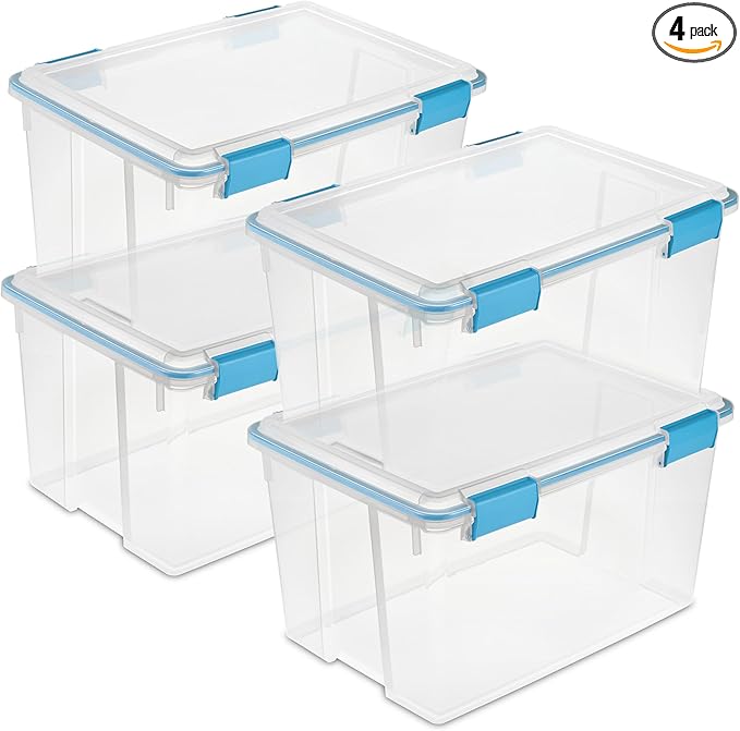 Sterilite 19344304 54 Quart Gasket Box Blue Aquarium Accents 4 pack