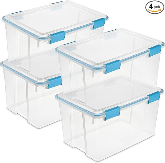 Sterilite 19344304 54 Quart Gasket Box Blue Aquarium Accents 4 pack