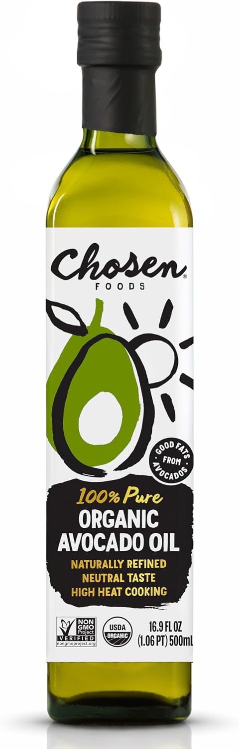 Chosen Foods Organic Avocado Oil, 16.9 Fl Oz - All Purpose Cooking Oil made from 100% Pure Avocados - Non-GMO, Gluten-Free, Keto Friendly, Glyphosate Free - 500mL (Pack Of 1)