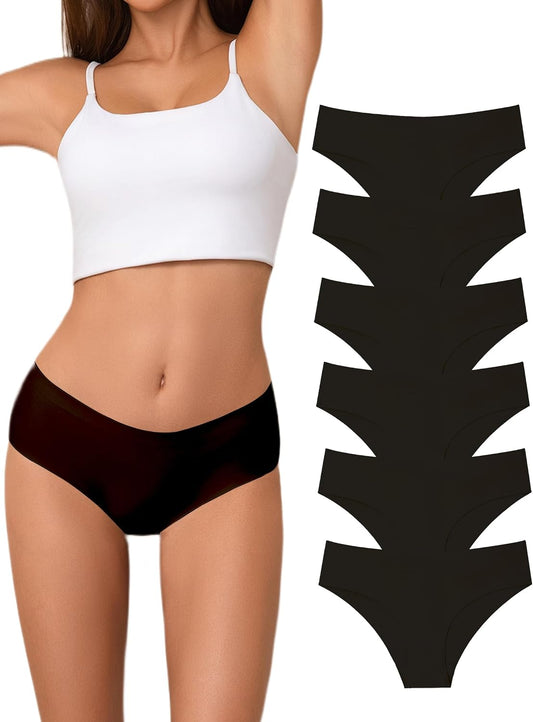 Bolivelan 6 Pack Seamless Hipster Underwear No Show Bikini Panties Silky Invisibles Briefs
